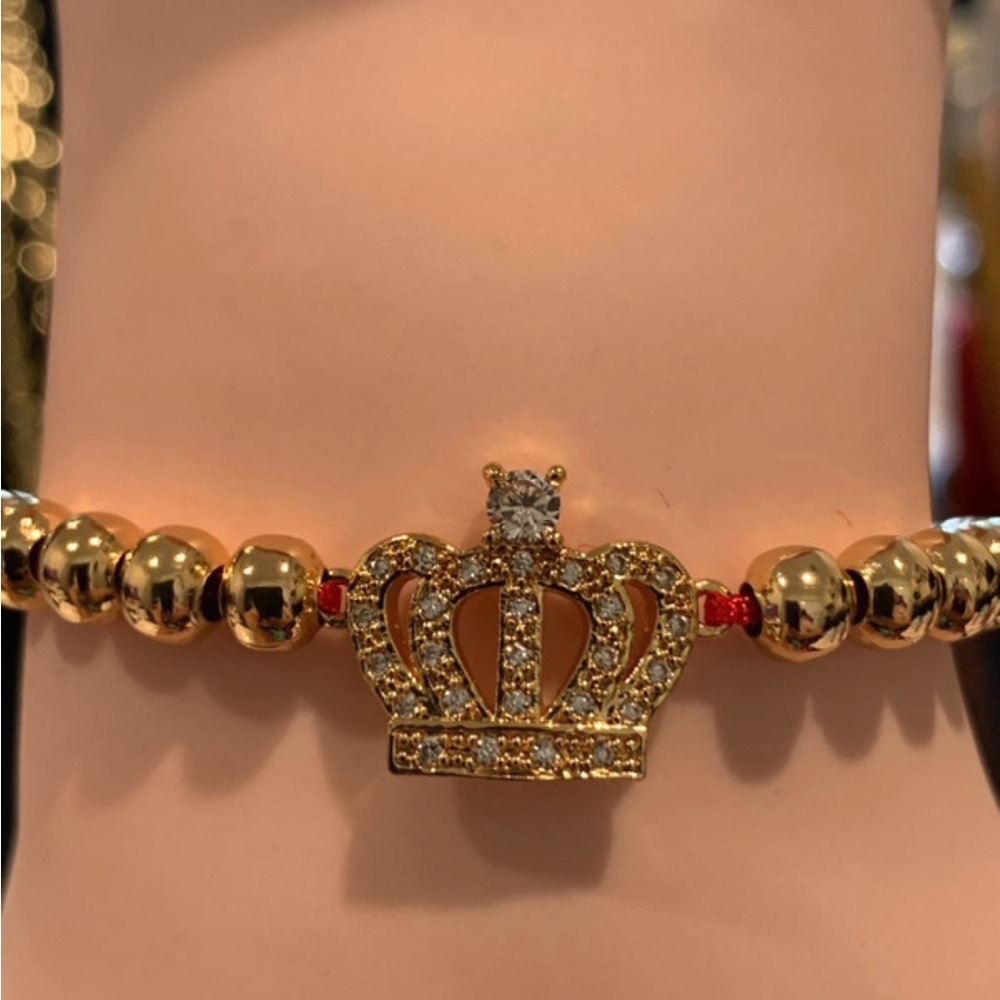 Gold Crown Bracelet with Red Accents
